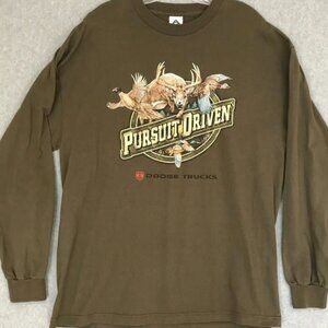 Vintage Dodge Truck Shirt Mens XL Green Long Sleeve Pullover Hunting Deer Birds